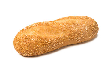Loaf of bread, baguette with sesame seeds isolated on white background