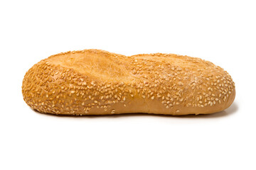 Loaf of bread, baguette with sesame seeds isolated on white background