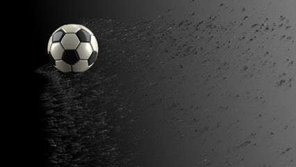 Naklejka premium Black-White Soccer ball with Black Particles in black-white lighting background. 3D CG. 3D illustration. 3D high quality rendering.