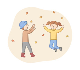 Autumn Weekend Time Leisure Concept. Characters Enjoying Autumn Weather In a Park. Man And Woman Have A Good Time. Joint Weekend Active Pastime. Cartoon Linear Outline Flat Style. Vector Illustration