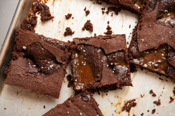Chocolate brownies in a pan