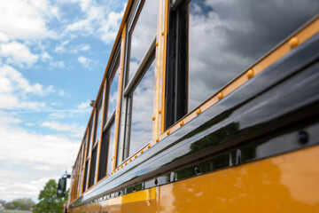 yellow school bus with sky