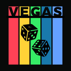COLORFUL ILLUSTRATION OF LAS VEGAS WITH A DICE, SLOGAN PRINT VECTOR