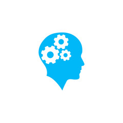 Head side view with cogwheel gear mark icon vector