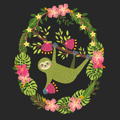 cute green Three toed sloth vector kids art