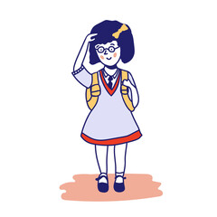 Cute girl in a school uniform with a backpack. illustration of a schoolgirl. Back to school