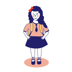 Cute girl in a school uniform with a backpack. illustration of a schoolgirl. Back to school