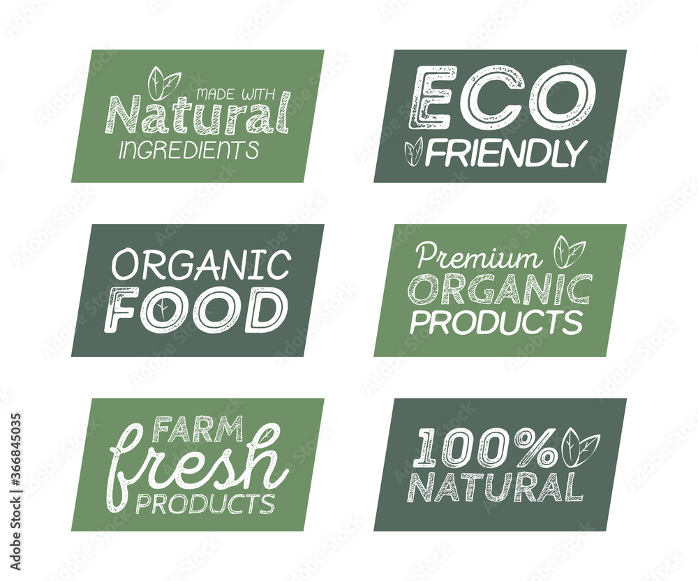 Wall mural green eco food labels. health headings. vector illustration collection