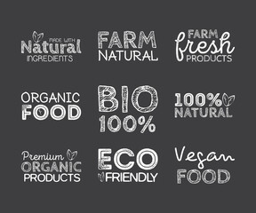 Green Eco Food Labels. Health Headings. Vector Illustration Collection