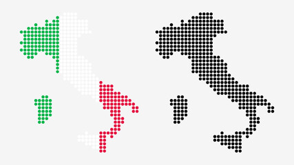 Fototapeta premium Map of Italy, in dotted style. One version includes the flag, the other is simply black. Vector Graphic.