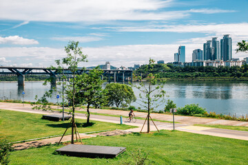 Ttukseom Hangang Park at summer in Seoul, korea