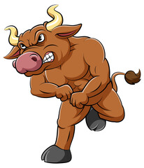 Strong brown bull cartoon character