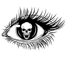 Human eye of a girl with circular skull iris