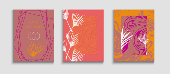 Abstract Trendy Vector Posters Set. Geometric Border Texture. Noble 