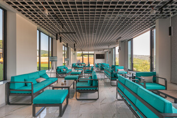 Interior of a hotel lobby cafe bar
