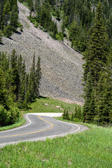 Windy, curvy mountain road of the Beartooth Highway, near Cooke City and Silver Gate Montana