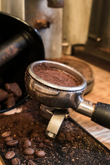 coffee maker on coffee beans background