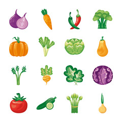 bundle of vegetables set icons