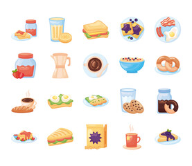 bundle of breakfast food set icons