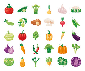 bundle of vegetables set icons