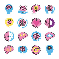 bundle of brains organs set icons