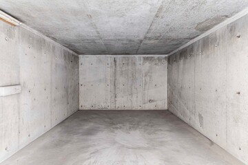 Perspective of Empty white basement concrete room.