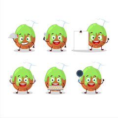 Cartoon character of choco green candy with various chef emoticons