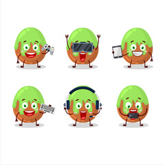 Choco green candy cartoon character are playing games with various cute emoticons