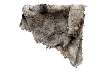 Old dirty torn rag isolated on white background. Cleaning rag.