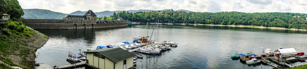 Fototapeta na wymiar Panorama from Boat rental on Edersee
