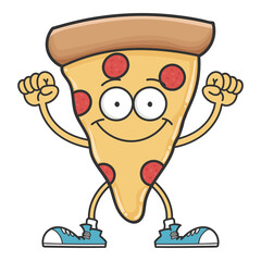 smiling happy pizza cartoon character