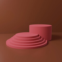 Mockup podium for product presentation, winner podium,  clinder stage with pink and dark background, 3d render, 3d illustration