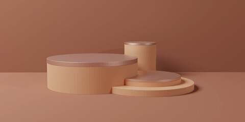 Mockup podium for product presentation, winner podium,  clinder stage with pastel and gold background, 3d render, 3d illustration