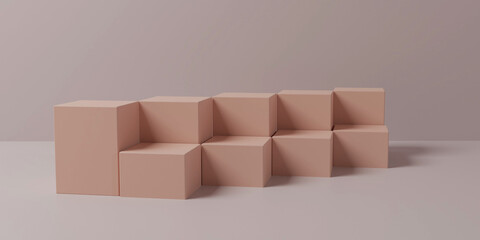 Mockup podium for product presentation, winner podium,  multiple box podium pink background, 3d render, 3d illustration