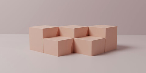 Mockup podium for product presentation, winner podium,  multiple box podium pink background, 3d render, 3d illustration