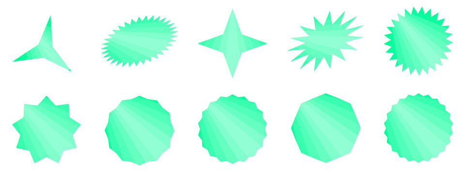 set of green leaves, icon,starburst sticker, abstract background texture pattern for speech, sticker promotion,badges,Banner, price, sunburst promo tag, star button vector illustration graphic design 