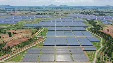 Solar energy farm. Aerial view of a solar farm in Asia.