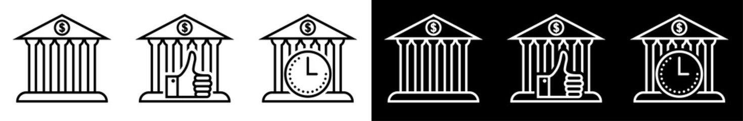 commercial bank icons set. Time saving, storage reliability, great choice. Vector on white background