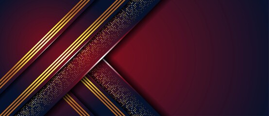 Luxury dark red abstract background with golden line dot glitters background