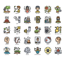 Set of air pollution thin line and pixel perfect icons for any web and app project.