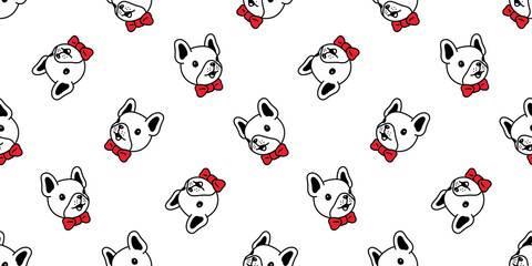 dog seamless pattern french bulldog vector face head bow tie pet puppy animal scarf isolated repeat wallpaper tile background cartoon illustration doodle design