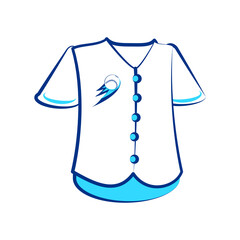 Baseball jersey with buttons and flaming ball logo
