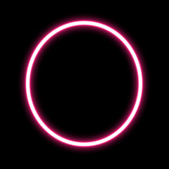 English alphabet letter O linear neon laser shape on black background.