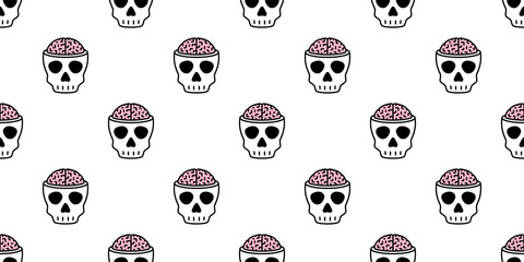 skull Halloween seamless pattern vector brain crossbone ghost pirate icon scarf isolated repeat wallpaper tile background cartoon doodle illustration design