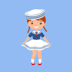 Cute chibi girl character in sailor suit. Professions for kids. Flat cartoon style