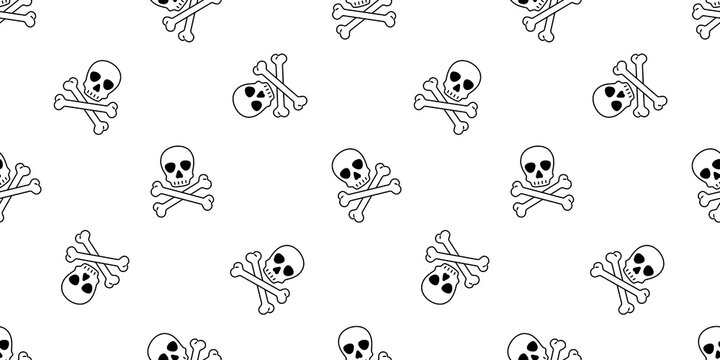 skull Halloween seamless pattern crossbones pirate vector ghost symbol scarf isolated repeat wallpaper tile background cartoon doodle illustration design