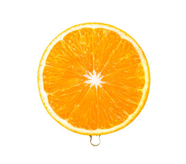 orange slice with drop of water on white background