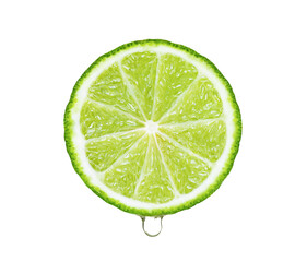  bergamot or kaffir slice  with drop of water on white background.