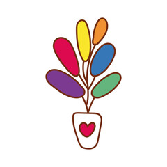 houseplant in ceramic pot with heart gay flag line and fill style icon