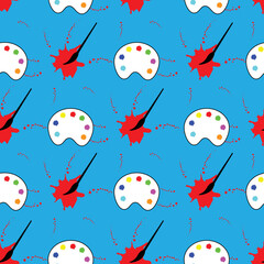 Cute hand drawn colorful paint tool seamless vector pattern background.